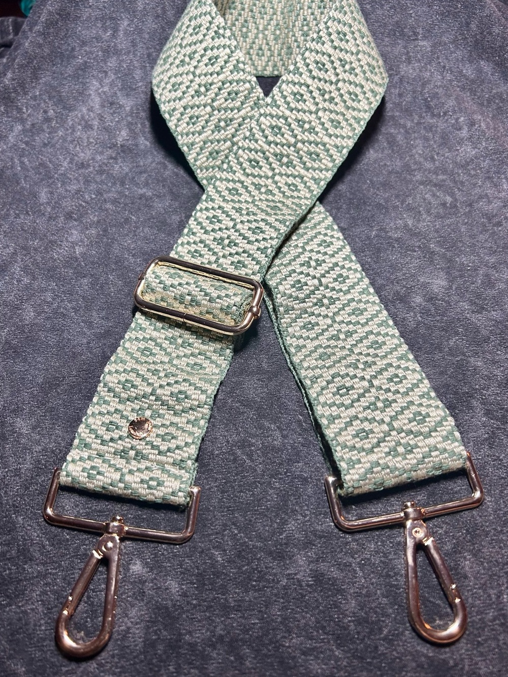 PomPom London Green & White Geometric 2" Bag Strap Adjustable Detachable Clasp